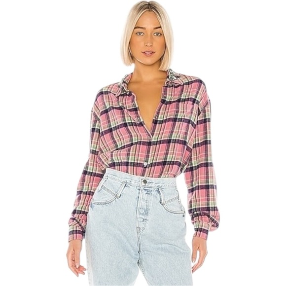 LE SUPERBE Rhinestone Collar Flannel Plaid Button Down Shirt | Cowgirl | Pink 2 - Picture 2 of 11